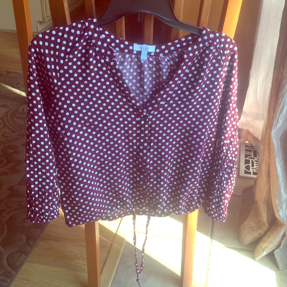 Red And White Polkadot Long Sleeve Shirt